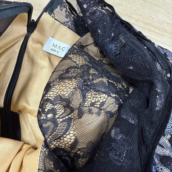 Mac Duggal NWOT Embellished Illusion Long Sleeve Midi Dress Size 2 Sequin Beaded - Picture 6 of 9